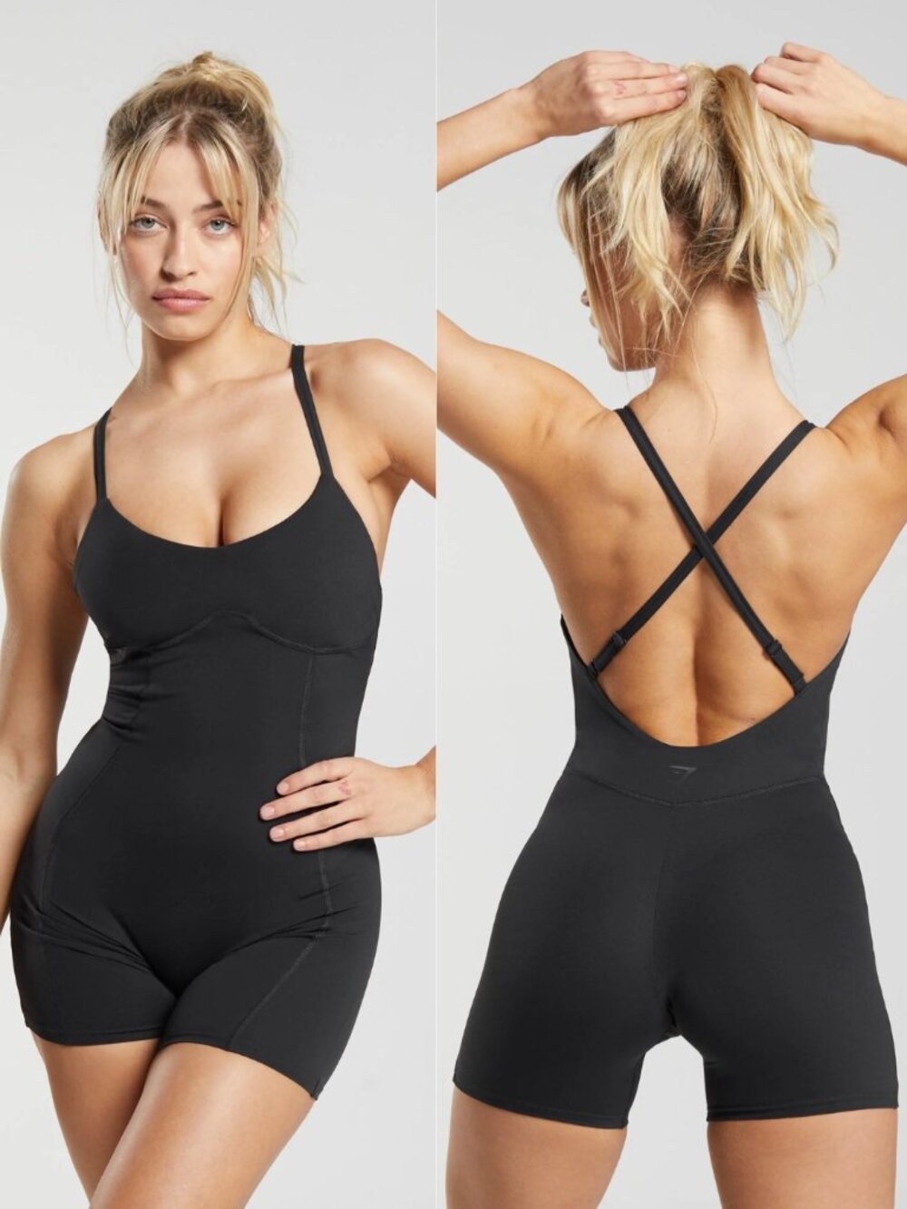 GYMSHARK Strappy All In One Black Romper Activewear Workout Pilates Gym Size M